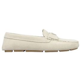 Prada Mocassin en daim avec logo triangle Blanc