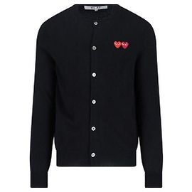 Comme Des Garcons Pull en maille à col rond avec double emblème bordeaux Noir