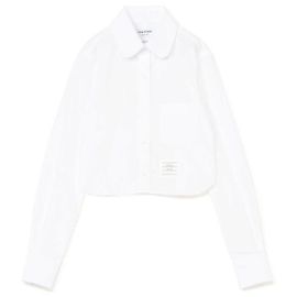 Thom Browne Camisa curta clássica em popeline de algodão com gola redonda Branco