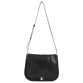Céline BOLSA Soft TRIOMPHE em couro de cordeiro brilhante macio Preto
