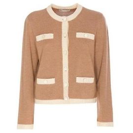 Tory Burch Kendra Strickjacke mit grobem Wollbesatz Braun