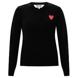 Comme Des Garcons V-Ausschnitt Strickpullover mit Doubleheart Patch Schwarz