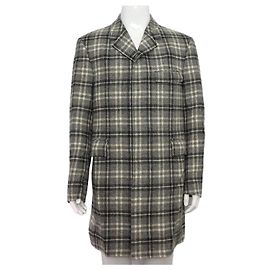 Thom Browne Gray Wool Over Check Pattern Men's Coat Brown