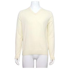 Louis Vuitton Camiseta de malha com decote em V, mistura de algodão marfim Branco