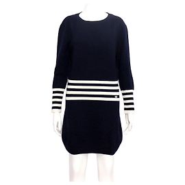 Chanel Kaschmir-Pulloverkleid in Navy und Weiß für Damen für die Saison Blau