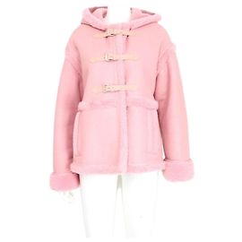 Louis Vuitton Abrigo corto con capucha de shearling para mujer Rosa
