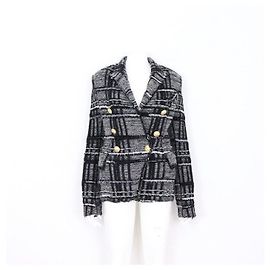Balmain Double Gold Button Tweed Women's Jacket Brown