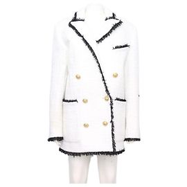 Balmain Giacca in tweed bianco con bottoni dorati da donna Bianco