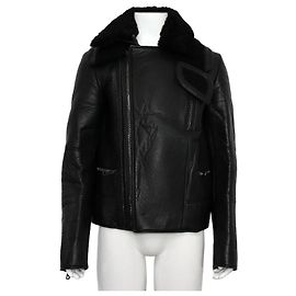 Gucci Black Shearling Trimming Leather Men’s Mustang Jacket Black