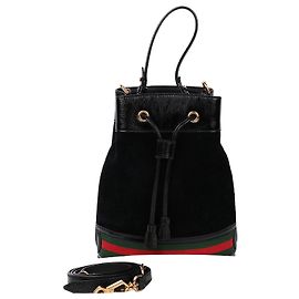 Gucci Piccola borsa a tracolla a secchiello in scamosciato nero Nero
