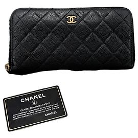 Chanel Caviar Gold Zipper Long Wallet Black