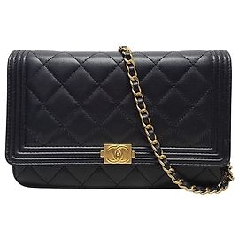 Chanel Borsa a tracolla Boy WOC in agnello nero e oro Nero