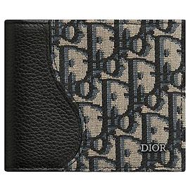 Dior Portafoglio Saddle in pelle di vitello granulata nera, marqueteria beige, jacquard obliquo nero Nero