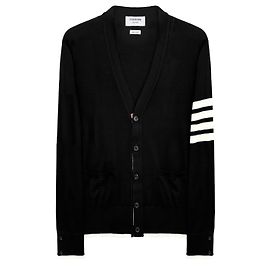 Thom Browne Diagonal Striped Relaxed Fit Color Block Wool Cardigan Black