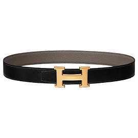 Hermès Cinto de couro reversível para homem com fivela dourada Marrom