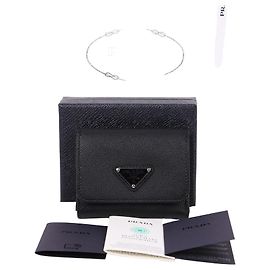 Prada Triangle Logo Unused Flap Women's Wallet Black