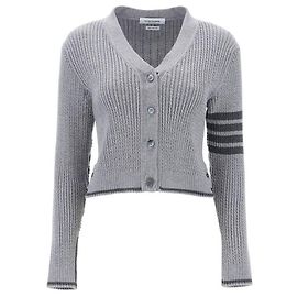 Thom Browne Baby Cable Crop Cardigan mit V-Ausschnitt Braun