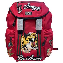 Gucci Tiger Embroidered Techno Canvas Backpack Red Red