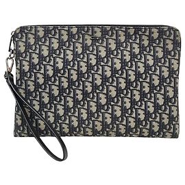 Dior Clutch de jacquard Oblique bege e preto com fecho de correr Marrom