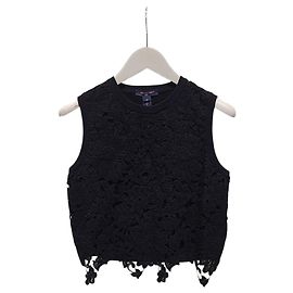 Louis Vuitton Strickoberteil mit schwarzem floralem Spitzendetail Schwarz