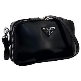 Prada Mini borsa a tracolla spazzolata nera Nero