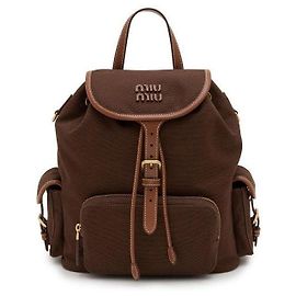 Miu Miu Canvas and Leather Medium Backpack Brown