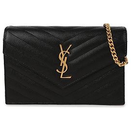 Saint Laurent Cassandra Envelope Chain Wallet Shoulder Bag Black