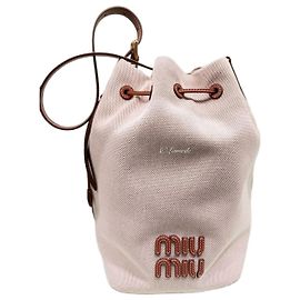 Miu Miu Bolsa Bucket de Lona e Couro Bege Brandy Branco