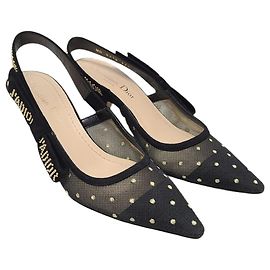 Dior Décolleté slingback in scamosciato nero e oro a pois Nero