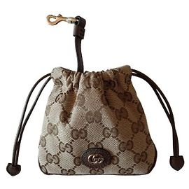 Gucci Minuet GG Canvas Mini Drawstring Nano Pouch Keychain Beige Brown Brown
