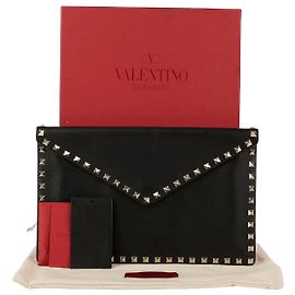 Valentino Schwarze Leder-Envelope-Clutch Schwarz