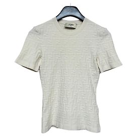 Fendi FF T-Shirt aus Viskose-Strick Silber
