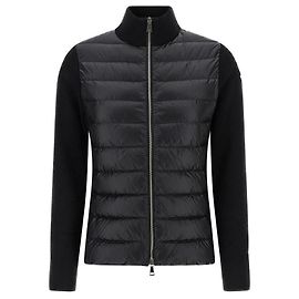 Jaqueta acolchoada leve com zíper em mix de malha e patch com logo Moncler Preto Preto