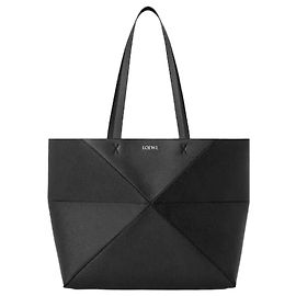 Loewe Tote Medium Horizontal Puzzle Fold em Soft Grain Preto