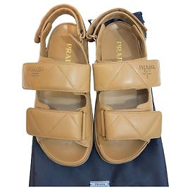Prada New Padded Nappa Leather Caramel Sandals Brown