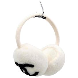 Chanel Strick-Ohrenschützer mit CC-Logo und Shearling Silber