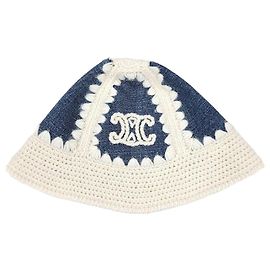 Céline Novo Chapéu Bucket de Denim e Lã de Crochê Triomphe Multicor