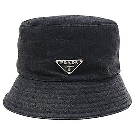 Prada Triangle Logo Denim Black Bucket Hat Black