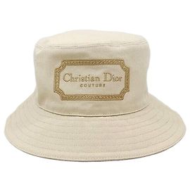 Dior Beige Logo Embroidered Couture Bucket Hat Brown