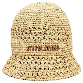 Miu Miu New Logo Raffia Bucket Hat Golden