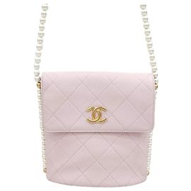 Chanel Bolsa transversal CC Logo com detalhes em pérolas Branco