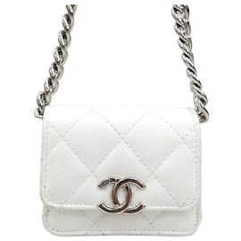 Chanel Mini borsa a catena con logo CC in caviar Argento