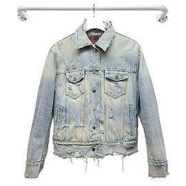 Amiri Distressed Denim Red Check Flannel Reversible Jacket Red