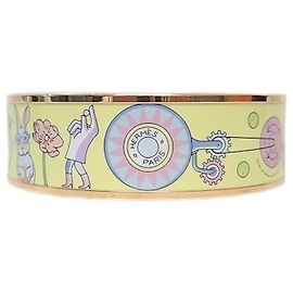 Hermès Rose Gold Enamel Printed Bangle Bracelet Pink