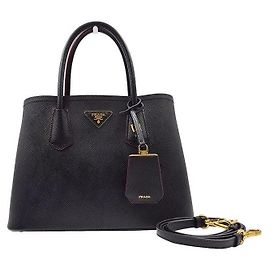 Prada Bolsa Tote Dupla e Bolsa de Ombro em Saffiano Preto