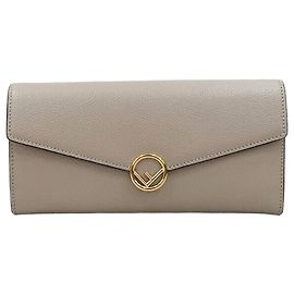 Fendi Logo Flap Leather Long Wallet Silvery
