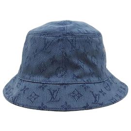 Louis Vuitton LV Monogram Denim Bucket Hat Reversibel Blau Beige Blau