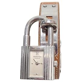 Hermès Bracelet de montre Kelly marron et argent Marron