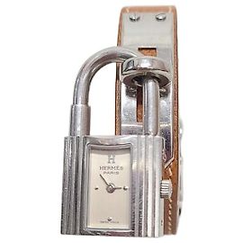 Hermès Pulseira de relógio Kelly marrom e prata Marrom