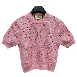 Gucci Kurzärmeliges Strickoberteil mit GG-Perlen für Damen Rot